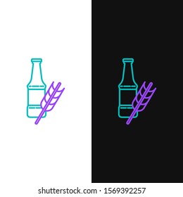 Green and purple line Beer bottle icon isolated on white and black background.  Vector Illustration