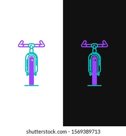 Green and purple line Bicycle icon isolated on white and black background. Bike race. Extreme sport. Sport equipment.  Vector Illustration