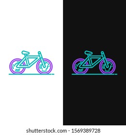 Green and purple line Bicycle icon isolated on white and black background. Bike race. Extreme sport. Sport equipment.  Vector Illustration