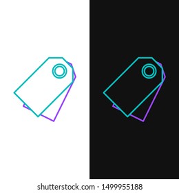 Green and purple line Blank label template price tag icon isolated on white and black background. Empty shopping discount sticker. Template discount banner.  Vector Illustration