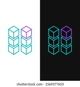 Green and purple line Blockchain technology icon isolated on white and black background. Cryptocurrency data. Abstract geometric block chain network technology business.  Vector Illustration