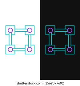 Green and purple line Blockchain technology icon isolated on white and black background. Cryptocurrency data. Abstract geometric block chain network technology business.  Vector Illustration