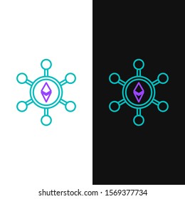 Green and purple line Blockchain technology Ethereum ETH icon isolated on white and black background. Abstract geometric block chain network technology business.  Vector Illustration