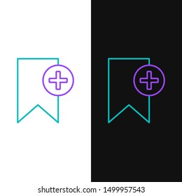 Green and purple line Bookmark icon isolated on white and black background. Add to concept.  Vector Illustration