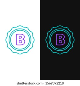 Green and purple line Bottle cap with inscription beer icon isolated on white and black background.  Vector Illustration