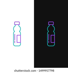 Green and purple line Bottle of water icon isolated on white and black background. Soda aqua drink sign.  Vector Illustration