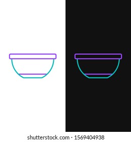 Green and purple line Bowl icon isolated on white and black background.  Vector Illustration