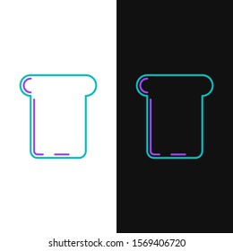 Green and purple line Bread toast for sandwich piece of roasted crouton icon isolated on white and black background. Lunch, dinner, breakfast snack.  Vector Illustration