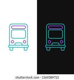 Green and purple line Bus icon isolated on white and black background. Transportation concept. Bus tour transport sign. Tourism or public vehicle symbol.  Vector Illustration