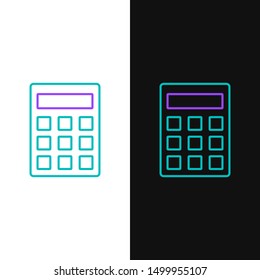 Green and purple line Calculator icon isolated on white and black background. Accounting symbol. Business calculations mathematics education and finance.  Vector Illustration