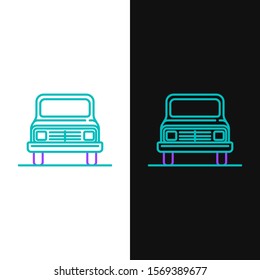 Green and purple line Car icon isolated on white and black background. Front view.  Vector Illustration