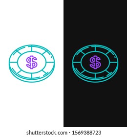 Green and purple line Casino chip with dollar symbol icon isolated on white and black background. Casino gambling.  Vector Illustration