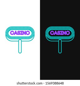 Green and purple line Casino signboard icon isolated on white and black background.  Vector Illustration