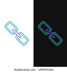 Green and purple line Chain link icon isolated on white and black background. Link single. Hyperlink chain symbol.  Vector Illustration