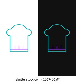 Green and purple line Chef hat icon isolated on white and black background. Cooking symbol. Cooks hat.  Vector Illustration