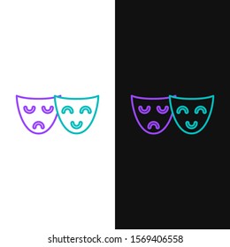 Green and purple line Comedy and tragedy theatrical masks icon isolated on white and black background.  Vector Illustration