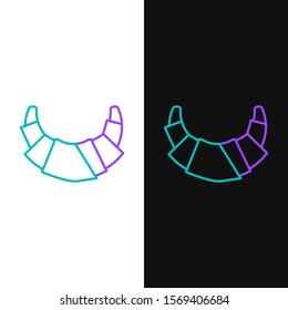 Green and purple line Croissant icon isolated on white and black background.  Vector Illustration