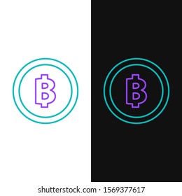 Green and purple line Cryptocurrency coin Bitcoin icon isolated on white and black background. Physical bit coin. Blockchain based secure crypto currency.  Vector Illustration