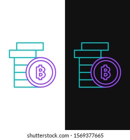 Green and purple line Cryptocurrency coin Bitcoin icon isolated on white and black background. Physical bit coin. Blockchain based secure crypto currency.  Vector Illustration