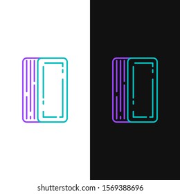 Green and purple line Deck of playing cards icon isolated on white and black background. Casino gambling.  Vector Illustration
