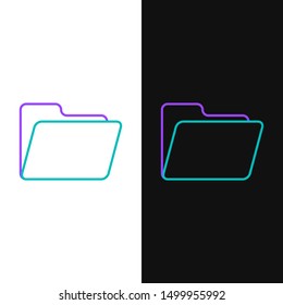 Green and purple line Document folder icon isolated on white and black background. Accounting binder symbol. Bookkeeping management.  Vector Illustration