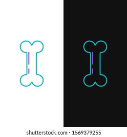 Green and purple line Dog bone icon isolated on white and black background. Pets food symbol.  Vector Illustration