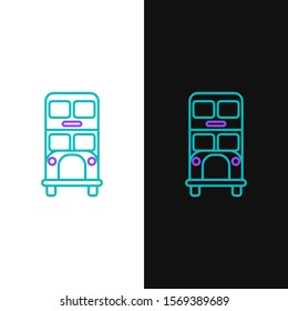 Green and purple line Double decker bus icon isolated on white and black background. London classic passenger bus. Public transportation symbol.  Vector Illustration