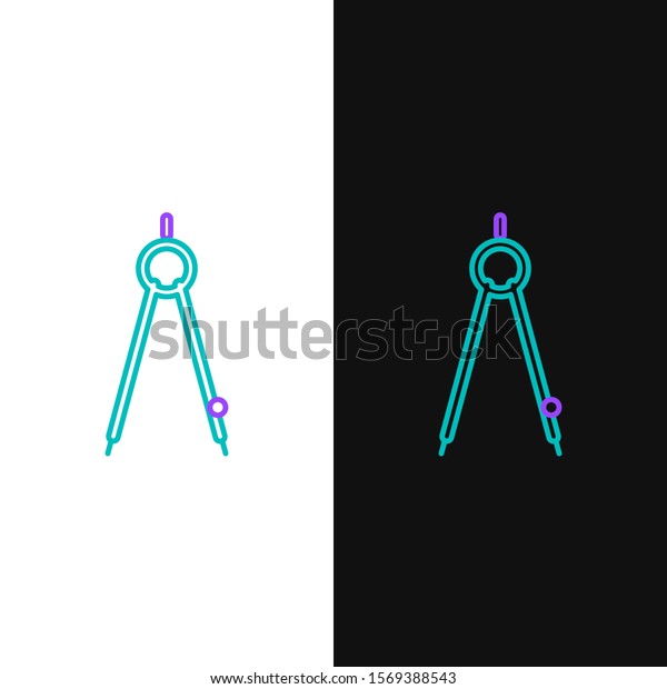 Green and\
purple line Drawing compass icon isolated on white and black\
background. Compasses sign. Drawing and educational tools.\
Geometric instrument.  Vector\
Illustration