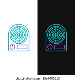 Green and purple line Electric heater icon isolated on white and black background. Infrared floor heater with remote control. House climate control.  Vector Illustration