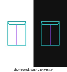 Green and purple line Envelope icon isolated on white and black background. Email message letter symbol.  Vector Illustration