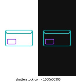 Green and purple line Envelope icon isolated on white and black background. Email message letter symbol.  Vector Illustration
