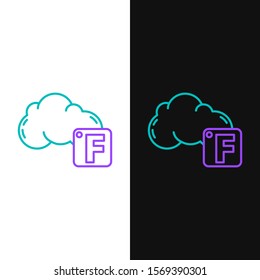 Green and purple line Fahrenheit and cloud icon isolated on white and black background.  Vector Illustration