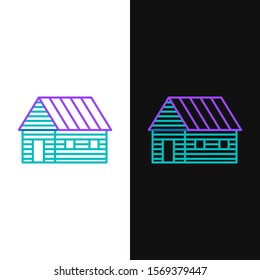 Green and purple line Farm house icon isolated on white and black background.  Vector Illustration