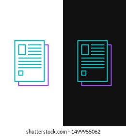 Green and purple line File document icon isolated on white and black background. Checklist icon. Business concept.  Vector Illustration