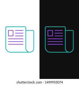 Green and purple line File document icon isolated on white and black background. Checklist icon. Business concept.  Vector Illustration