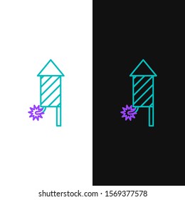 Green and purple line Firework rocket icon isolated on white and black background. Concept of fun party. Explosive pyrotechnic symbol.  Vector Illustration