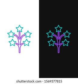 Green and purple line Fireworks icon isolated on white and black background. Concept of fun party. Explosive pyrotechnic symbol.  Vector Illustration