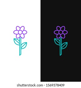 Green and purple line Flower icon isolated on white and black background.  Vector Illustration