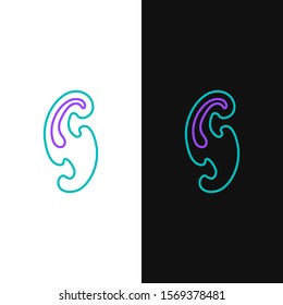 Green and purple line French curves icon isolated on white and black background. Sewing equipment.  Vector Illustration