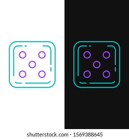 Green and purple line Game dice icon isolated on white and black background. Casino gambling.  Vector Illustration