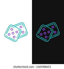 Green and purple line Game dice icon isolated on white and black background. Casino gambling.  Vector Illustration