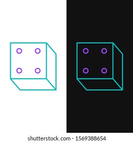 Green and purple line Game dice icon isolated on white and black background. Casino gambling.  Vector Illustration