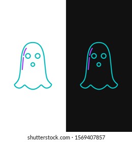 Green and purple line Ghost icon isolated on white and black background. Happy Halloween party.  Vector Illustration