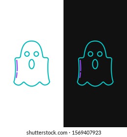 Green and purple line Ghost icon isolated on white and black background. Happy Halloween party.  Vector Illustration