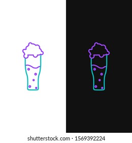 Green and purple line Glass of beer icon isolated on white and black background.  Vector Illustration