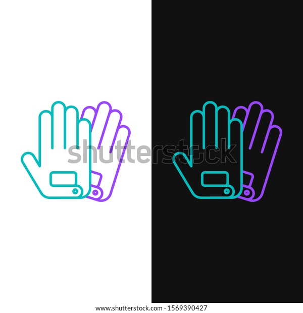 Green and purple line Gloves icon isolated
on white and black background. Extreme sport. Sport equipment. 
Vector Illustration