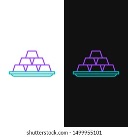 Green and purple line Gold bars icon isolated on white and black background. Banking business concept.  Vector Illustration
