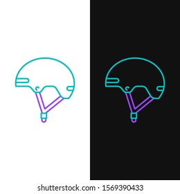 Green and purple line Helmet icon isolated on white and black background. Extreme sport. Sport equipment.  Vector Illustration