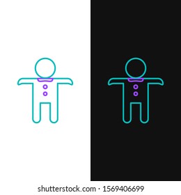 Green and purple line Holiday gingerbread man cookie icon isolated on white and black background. Cookie in shape of man with icing.  Vector Illustration