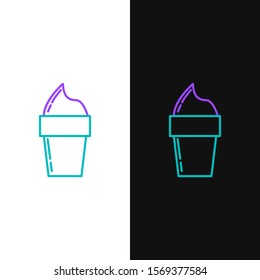 Green and purple line Ice cream in waffle cone icon isolated on white and black background. Sweet symbol.  Vector Illustration